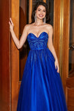 Royal Blue A-Line Sweetheart Long Prom Dress with Beading