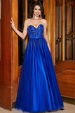 Royal Blue A-Line Sweetheart Long Prom Dress with Beading