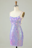 Sparkly Purple Sheath Sequin Backless Tight Short Homecoming Dress