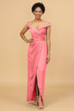 Sheath/Column Off The Shoulder Satin Long Bridesmaid Dress