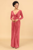 Sheath Deep V-Neck Backless Floor-Length Velvet Bridesmaid Dress