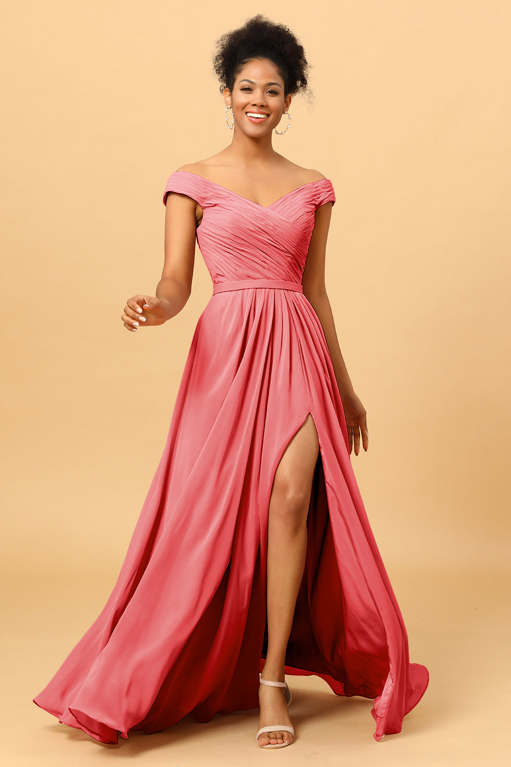 watermelon chiffon bridesmaid dress Watermelon Pink Bridesmaid Dresses A-Line Short Sleeves V Neck Sequined Empire Waist Long Chiffon Bridesmaid Dresses