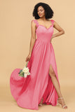 A Line Sweetheart Long Chiffon Bridesmaid Dress with Slit