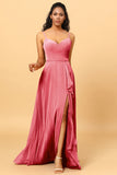 A Line Sweetheart Long Chiffon Bridesmaid Dress With Ruffle