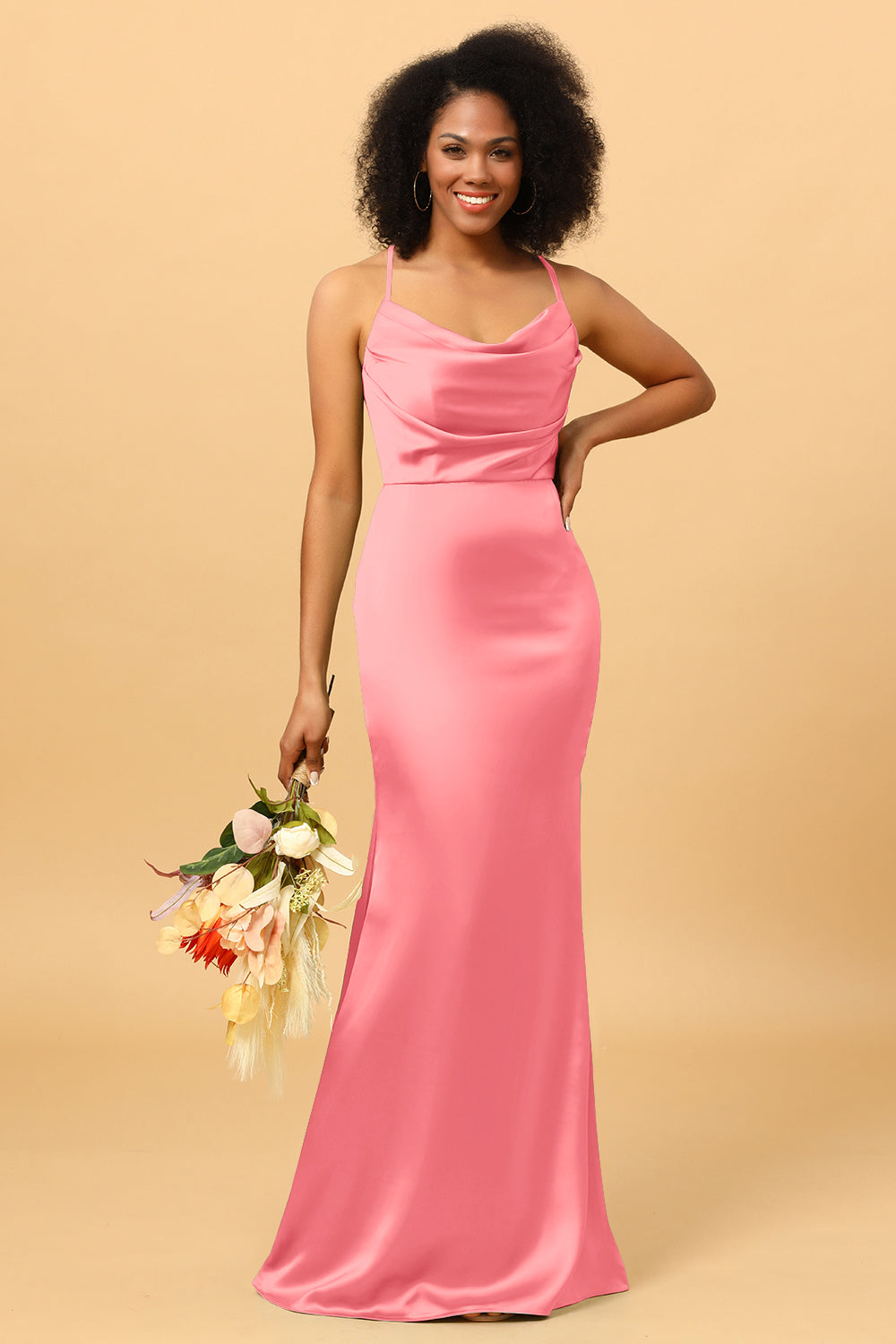 Wedtrend Women Bridesmaids Mermaid Cowl Neckline Spaghetti Straps Long Satin Bridesmaid Dress WEDTREND Wedtrend Women Bridesmaids Mermaid Cowl Neckline Spaghetti Straps Long Satin Bridesmaid Dress WEDTREND