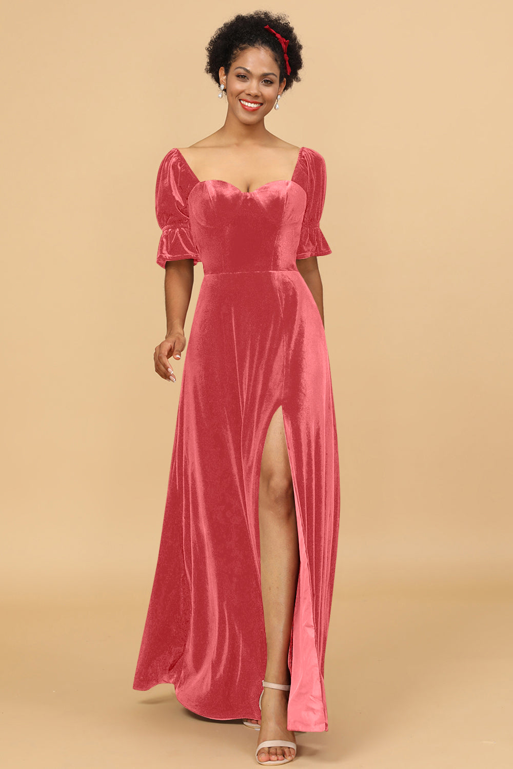 Wedtrend Women Bridesmaid Dress A Line Sweetheart Flare Sleeves Velvet Wedding Party Formal Evening Dress with Slit WEDTREND Wedtrend Women Bridesmaid Dress A Line Sweetheart Flare Sleeves Velvet Wedding Party Formal Evening Dress with Slit WEDTREND