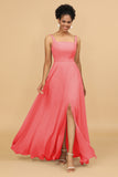 Sheath Square Neck Floor Length Chiffon Bridesmaid Dress