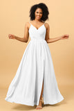 Ruched Long Floor Length Chiffon Bridesmaid Dress with Slit