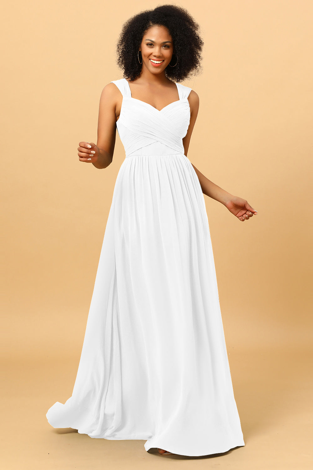 A Line Sweetheart Chiffon Floor Length Bridesmaid Dress with Heart Shaped Open Back