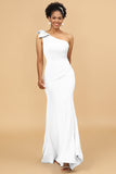 Mermaid One Shoulder Satin Long Bridesmaid Dress With Bowknot