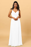 A Line V Neck Spaghetti Straps Floor Length Long Chiffon Bridesmaid Dress