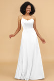 A Line Spaghetti Straps Floor Length Satin Bridesmaid Dress