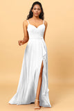 A Line Sweetheart Long Chiffon Bridesmaid Dress With Ruffle