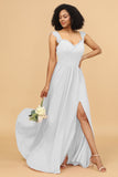 A Line Sweetheart Long Chiffon Bridesmaid Dress with Slit