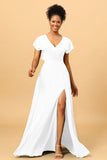 A Line V-Neck Ruched Chiffon Bridesmaid Dress with Slit