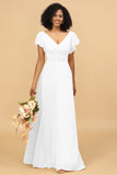 V-Neck Cape Long Floor Length Chiffon Bridesmaid Dress