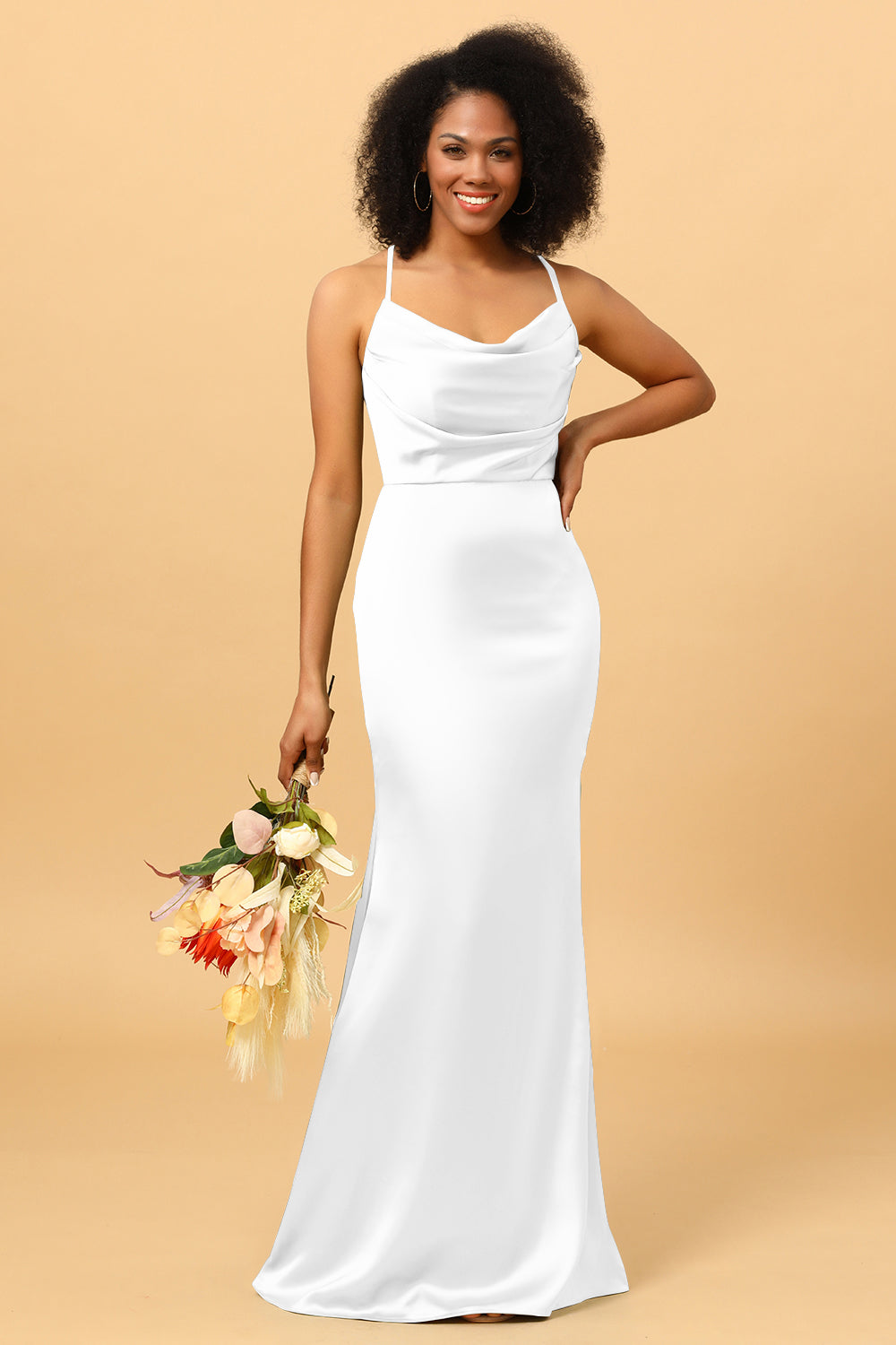 Wedtrend Women Bridesmaids Mermaid Cowl Neckline Spaghetti Straps Long  Satin Bridesmaid Dress – WEDTREND