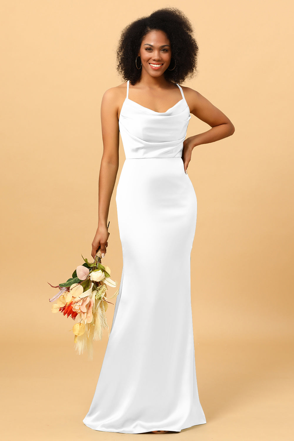 Wedtrend Women Bridesmaids Mermaid Cowl Neckline Spaghetti Straps Long Satin Bridesmaid Dress WEDTREND Wedtrend Women Bridesmaids Mermaid Cowl Neckline Spaghetti Straps Long Satin Bridesmaid Dress WEDTREND