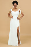 Sheath Spaghetti Straps Long Chiffon Bridesmaid Dress with Slit