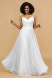 A Line Spaghetti Straps Chiffon Long Bridesmaid Dress