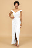 Sheath/Column Off The Shoulder Satin Long Bridesmaid Dress