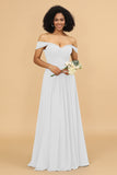 A Line Off the Shoulder Long Chiffon Bridesmaid Dress