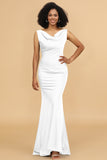 Mermaid Cowl Neck Backless Long Satin Bridesmaid Dress