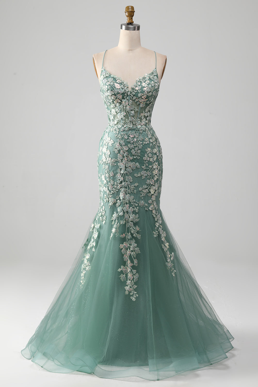 Wedtrend Women Light Green Prom Dress with Appliques Mermaid Lace-Up Back Party Dress WEDTREND Wedtrend Women Light Green Prom Dress with Appliques Mermaid Lace-Up Back Party Dress WEDTREND