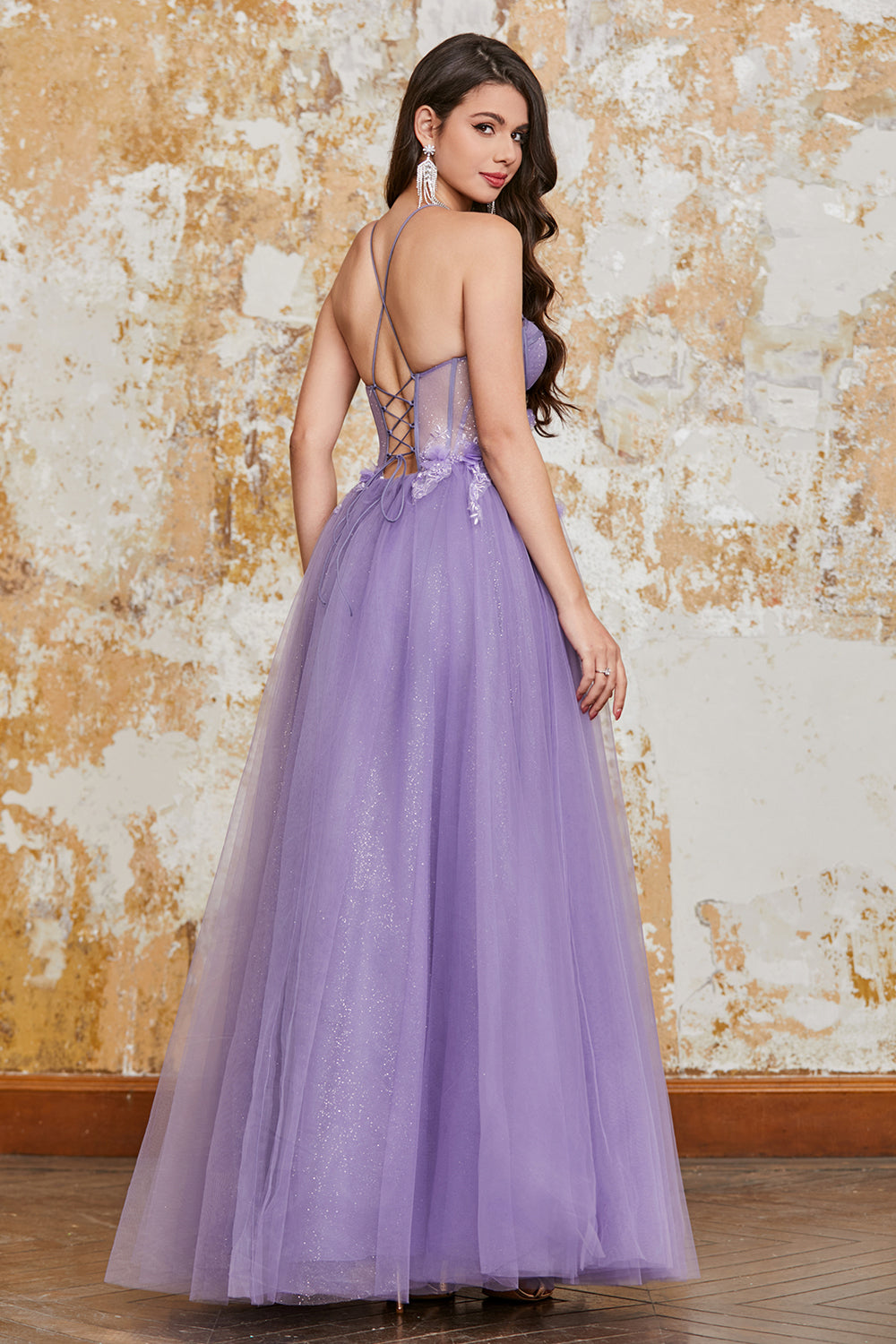 purple prom dress flowers Floral Long Violet Purple Lace Prom Dresses Lilac Formal Evening Dresses Pockets Custom Color / Custom Size