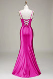 Stylish Mermaid Spaghetti Straps Corset Purple Prom Dress with Split Front