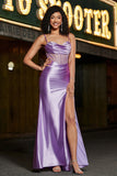 Stylish Mermaid Spaghetti Straps Corset Purple Prom Dress with Split Front