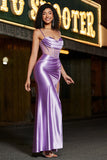 Stylish Mermaid Spaghetti Straps Corset Purple Prom Dress with Split Front