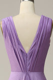 Purple A Line Deep V Neck Sleeveless Long Prom Dress