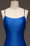 Simple Royal Blue Mermaid Spaghetti Straps Satin Long Prom Dress