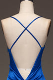 Simple Royal Blue Mermaid Spaghetti Straps Satin Long Prom Dress