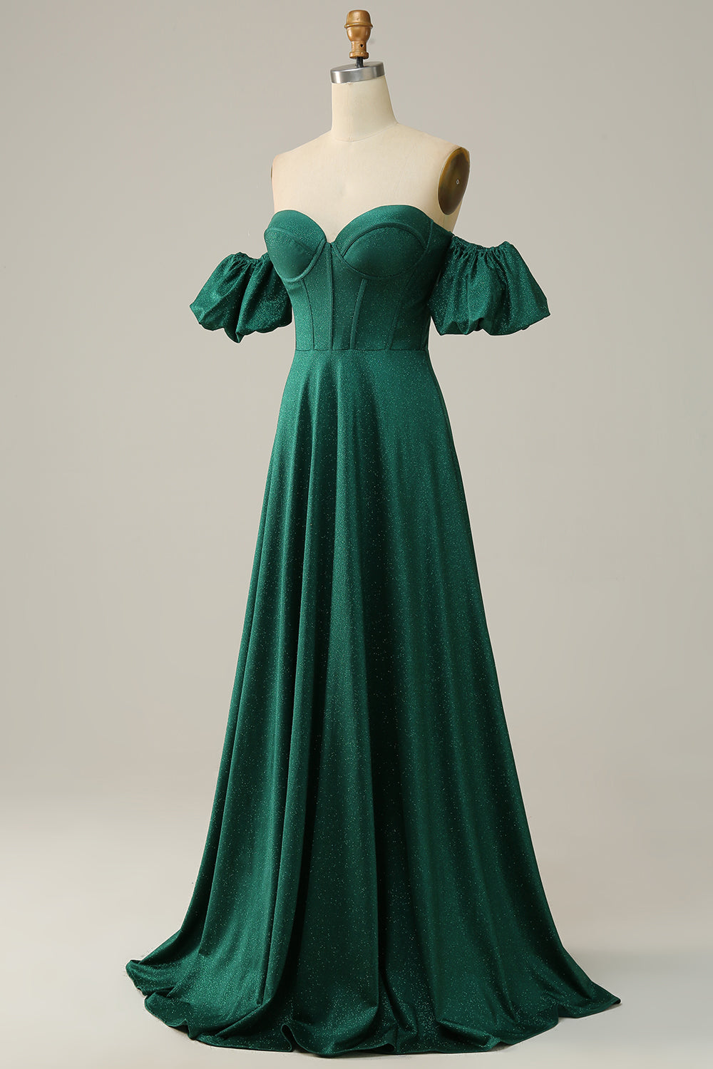 A Line Off the Shoulder Dark Green Long Bridesmaid Dress