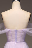 Princess Lilac Off the Shoulder A Line Tulle Prom Dress With Slit