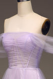 Princess Lilac Off the Shoulder A Line Tulle Prom Dress With Slit