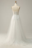 White A Line Spaghetti Straps Floor-Length Dress with Appliques
