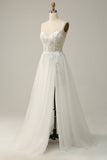 White A Line Spaghetti Straps Floor-Length Dress with Appliques