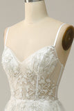 White A Line Spaghetti Straps Floor-Length Dress with Appliques