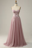 Grey Purple A Line Sweetheart Long Wedding Party Dress with Appliques