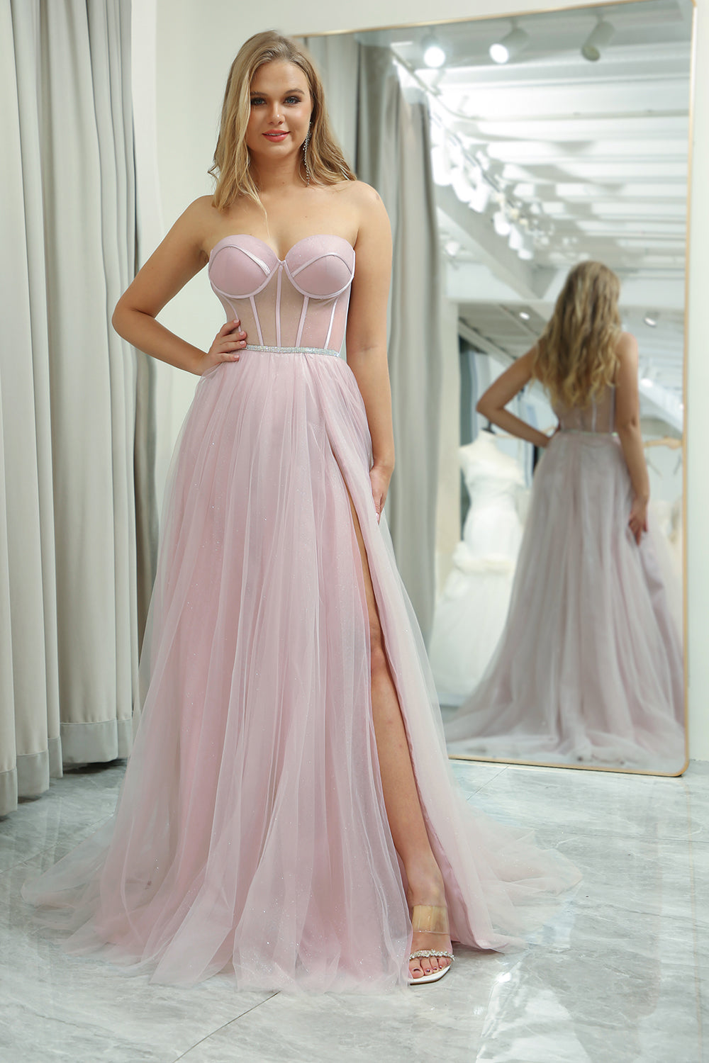 Wedtrend Women Light Pink Prom Dress A-Line Sweetheart Tulle