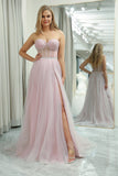 Light Pink A-Line Sweetheart Tulle Corset Long Prom Dress