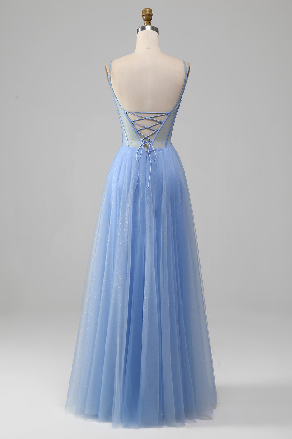Wedtrend Women Light Blue Long Prom Dress A-Line V Neck Tulle Evening Dress With Appliques WEDTREND Wedtrend Women Light Blue Long Prom Dress A-Line V Neck Tulle Evening Dress With Appliques WEDTREND