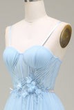 Sparkly Light Blue A-Line Tulle Long Prom Dress With Appliques