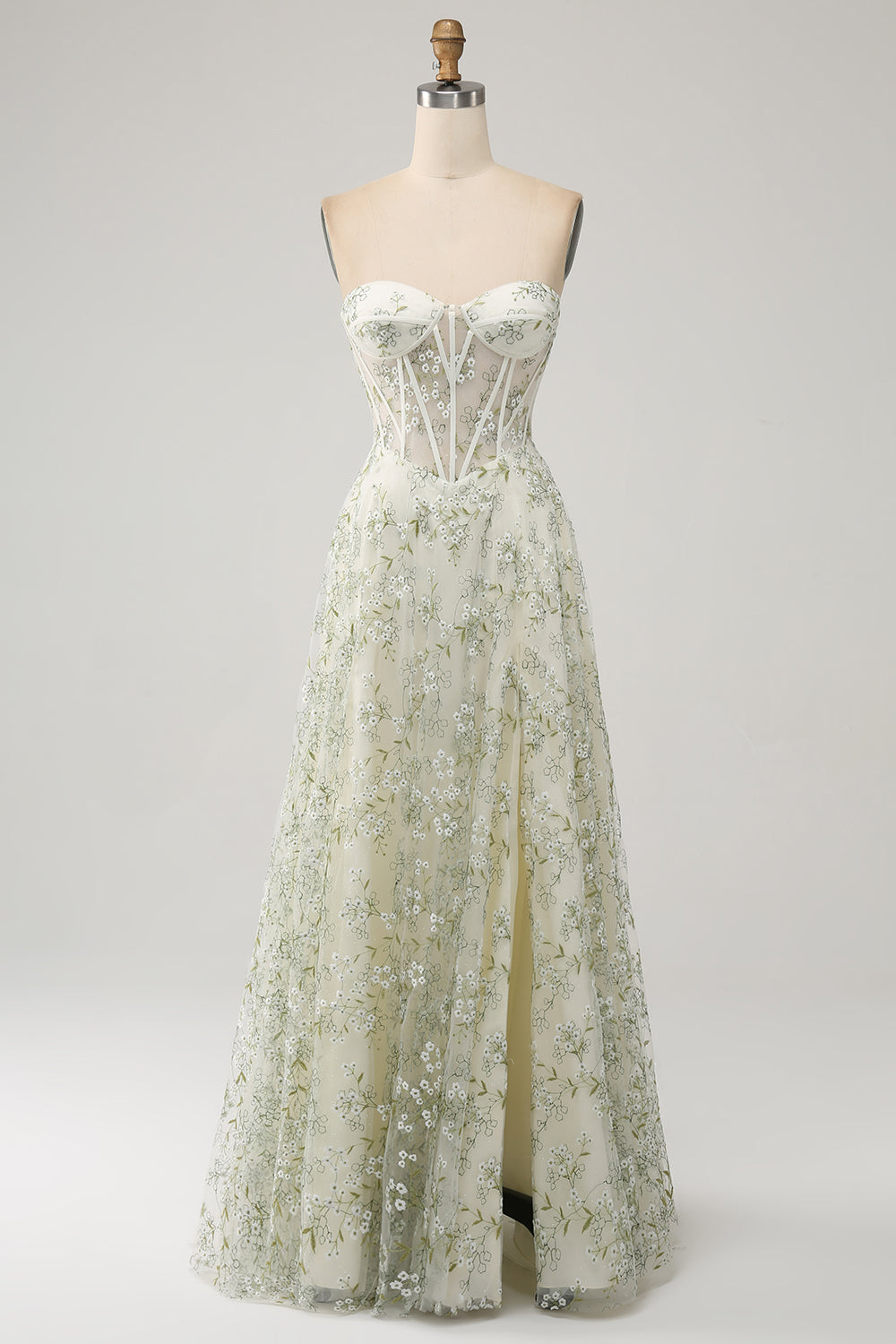 Wedtrend Women Light Green Corset Prom Dress with Embroidery A-Line Strapless Party Dress With Slit WEDTREND Wedtrend Women Light Green Corset Prom Dress with Embroidery A-Line Strapless Party Dress With Slit WEDTREND