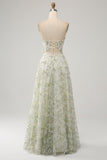 Light Green A-Line Sweetheart Corset Long Prom Dress with Embroidery