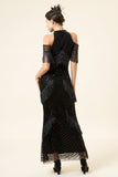 Sparkly Black Beaded Long Gatsby Prom Dress with Fringes