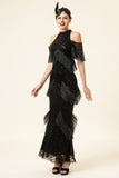 Sparkly Black Beaded Long Gatsby Prom Dress with Fringes
